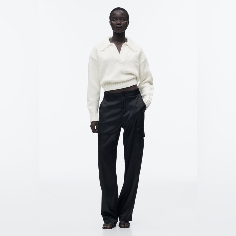 Satin Effect Cargo Pants Zara Grey